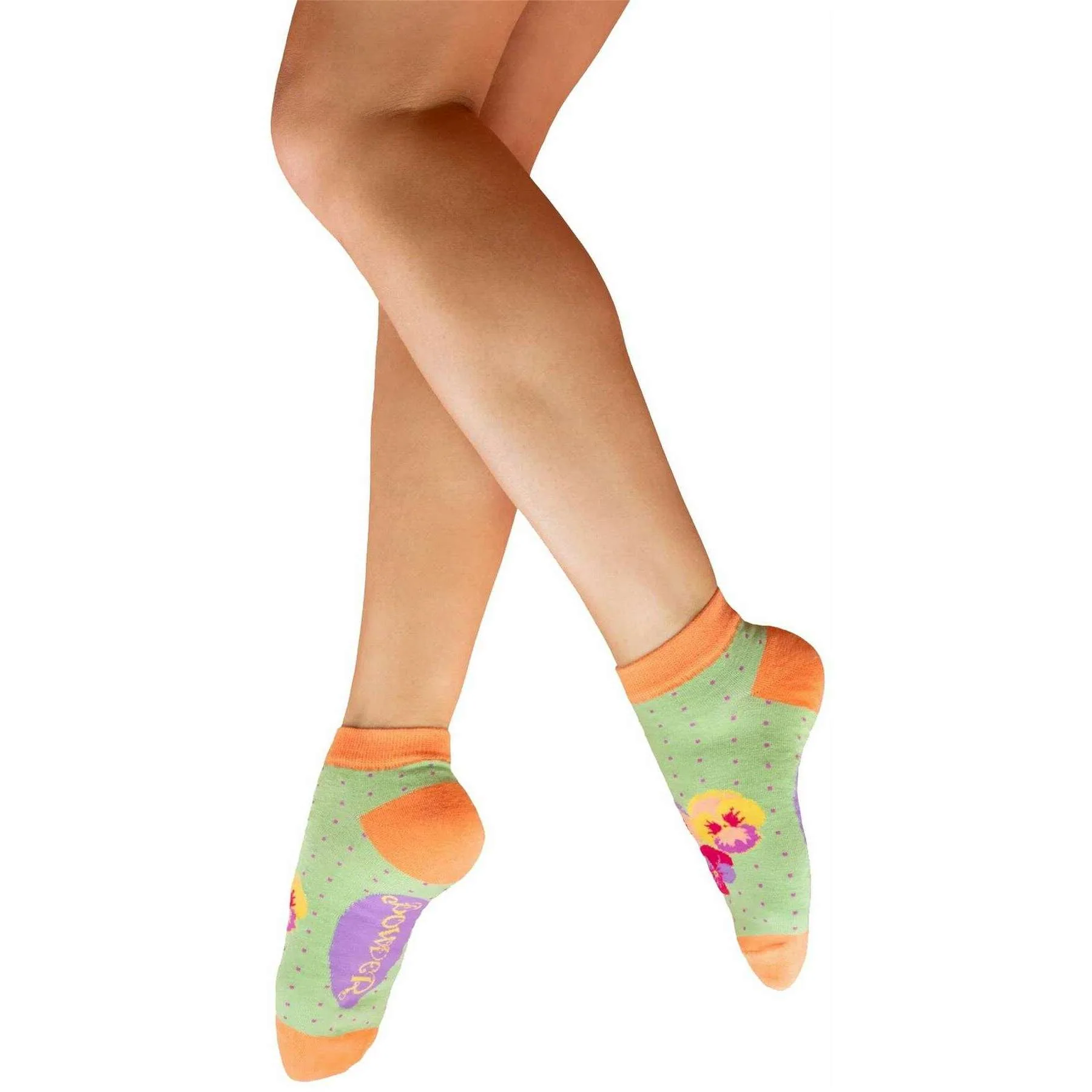 Powder Spring Pansies Trainer Socks - Green/Orange/Purple