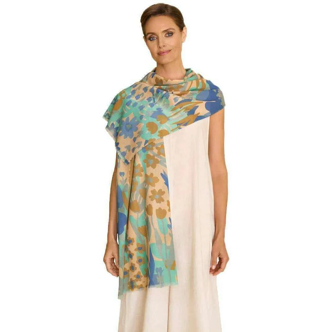 Powder Springtime Floral Cotton Scarf - Denim Blue - Image 2