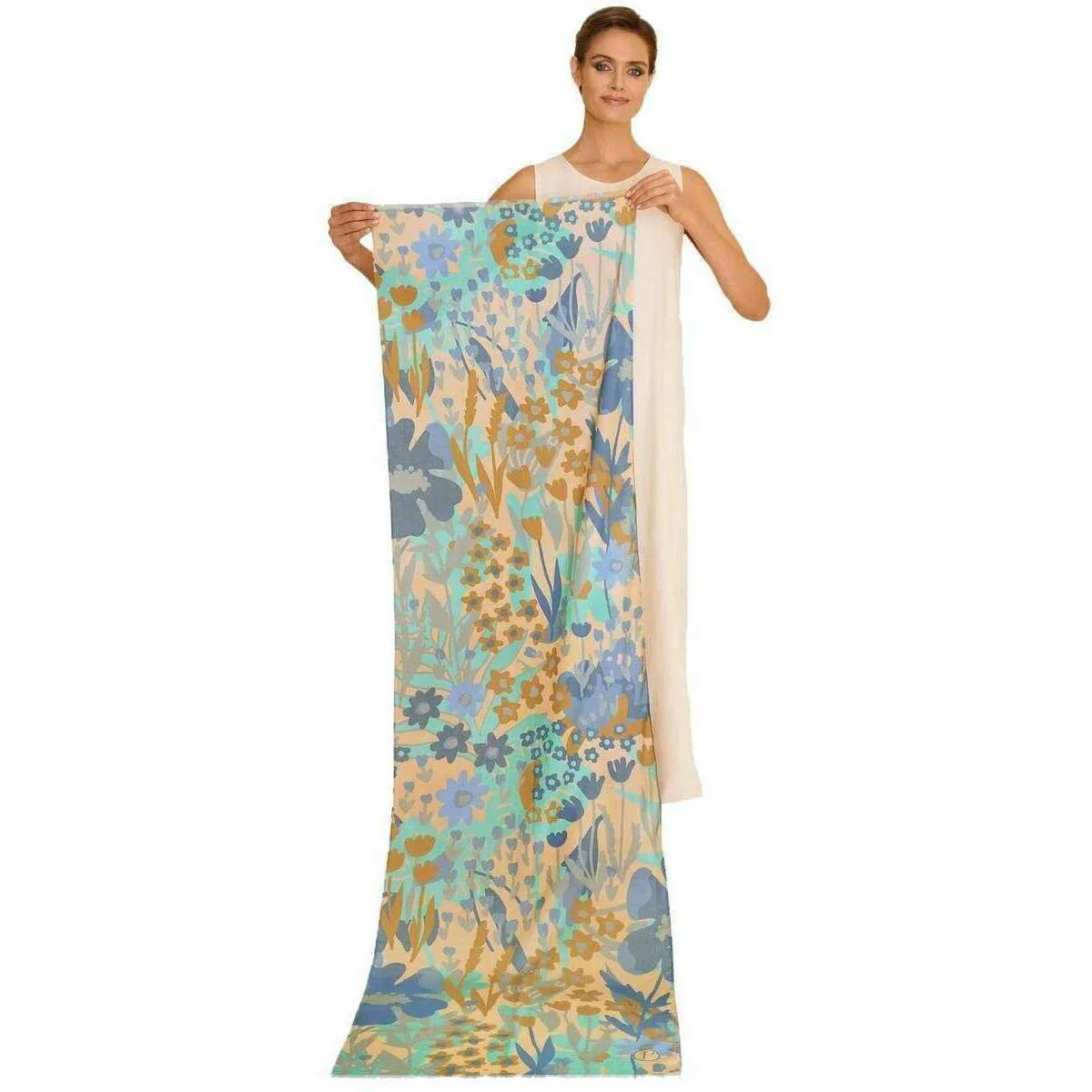 Powder Springtime Floral Cotton Scarf - Denim Blue - Image 3