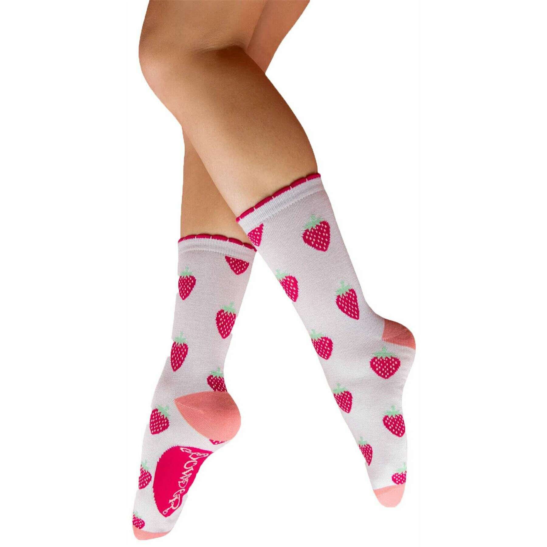 Powder Succulent Strawberries Ankle Socks - White/Pink