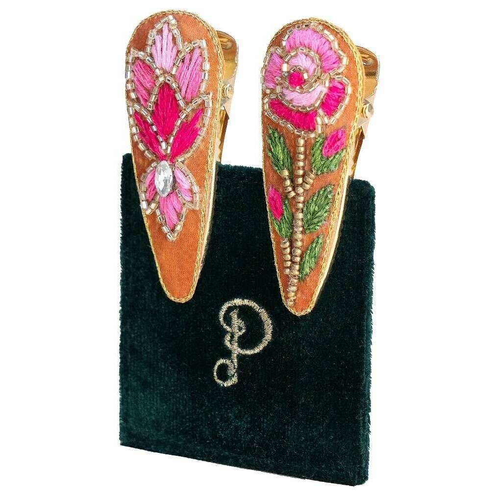 Powder Summer Roses Hair Clips - Pink/Orange/Green