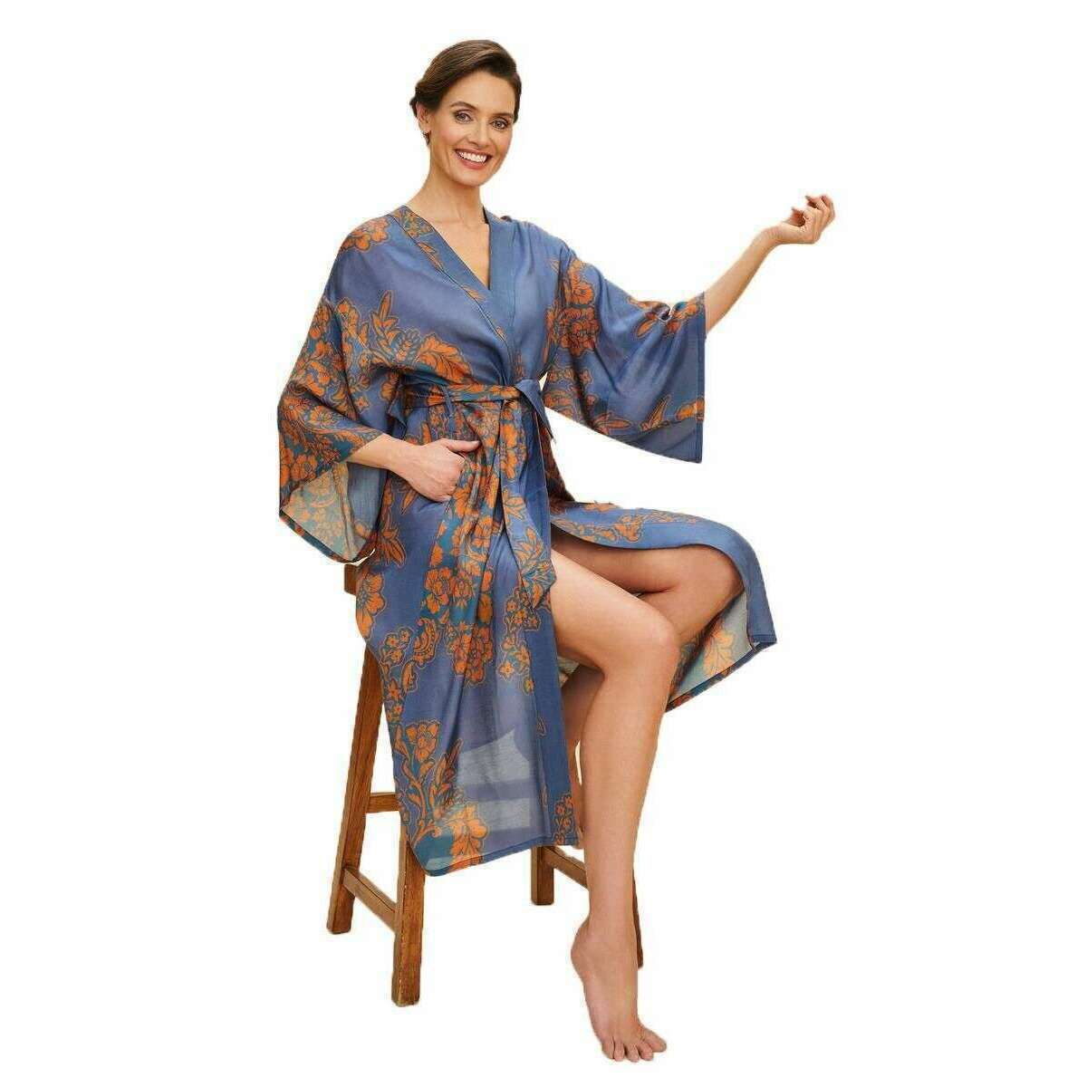 Powder Tapestry Kimono Gown - Denim Blue - Image 2