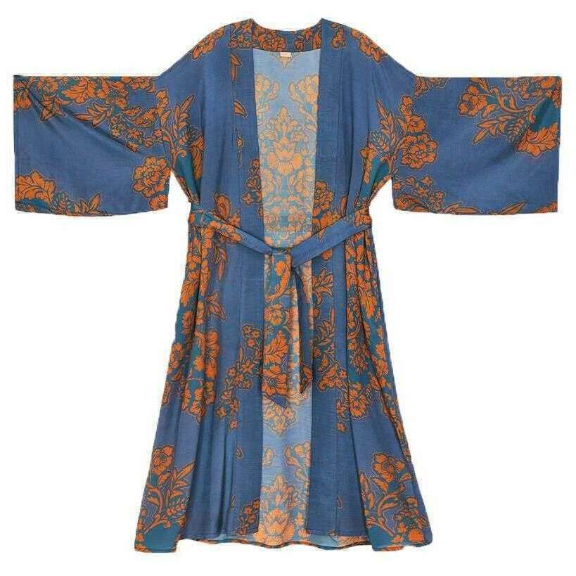 Powder Tapestry Kimono Gown - Denim Blue - Image 3