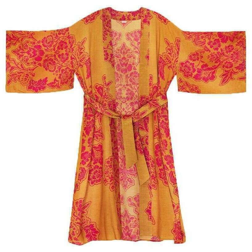 Powder Tapestry Kimono Gown - Mustard - Image 3