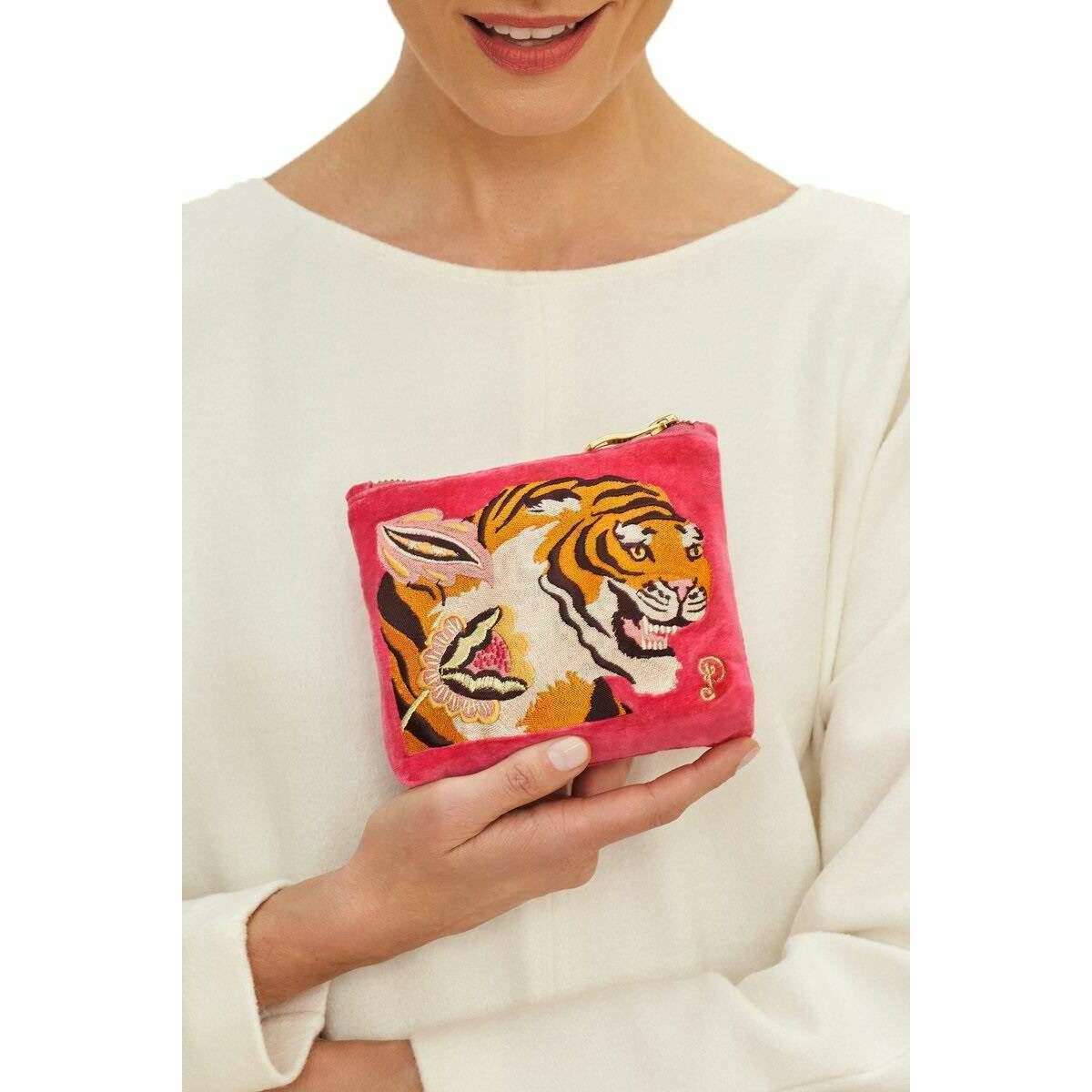Powder Thrill of the Tiger Velvet Mini Pouch - Fuchsia Pink - Image 2
