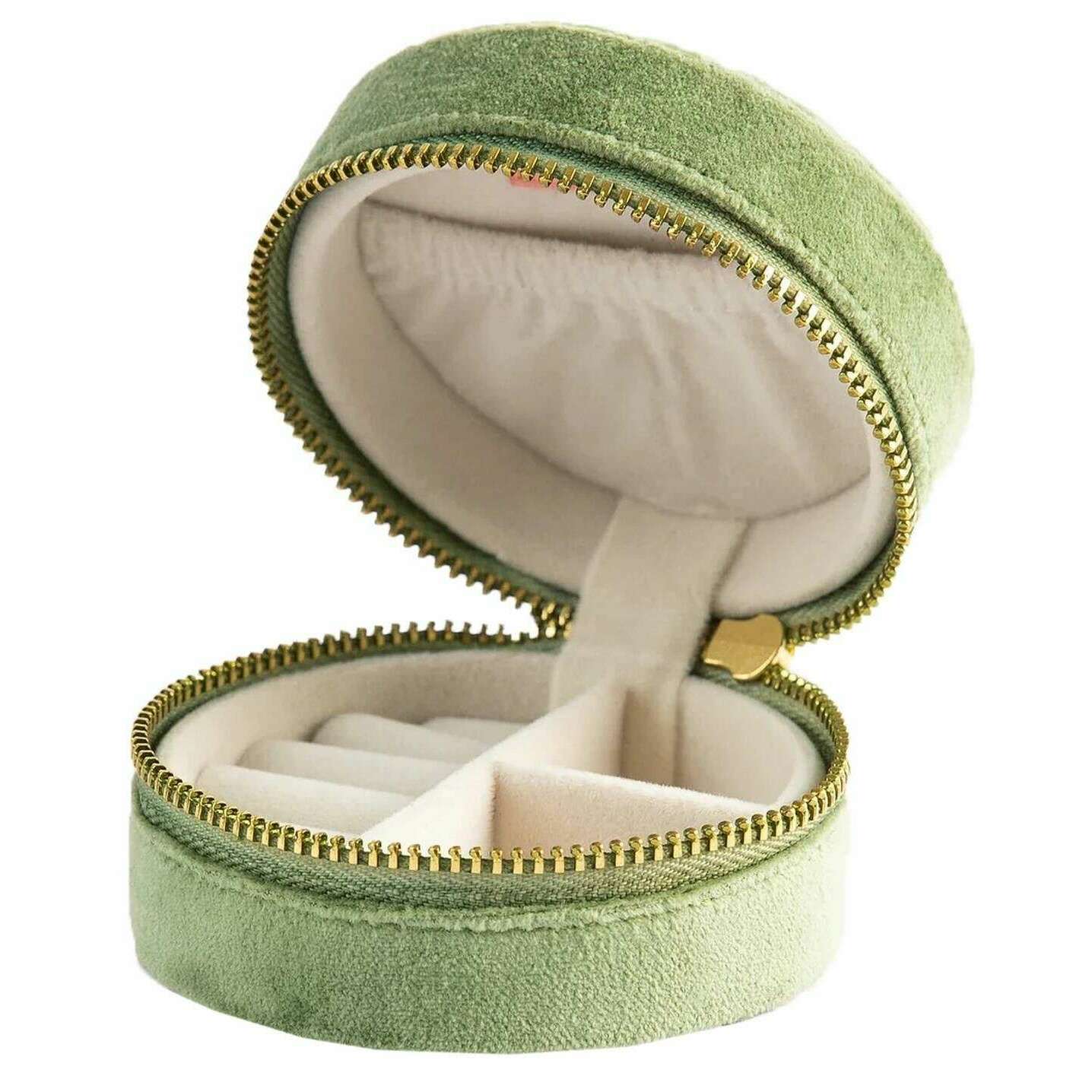 Powder Toadstools Round Velvet Jewellery Box - Sage Green - Image 2