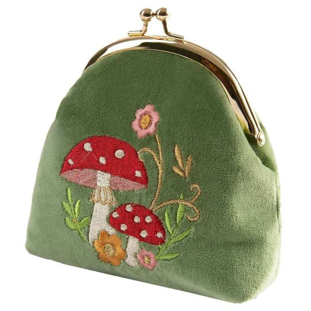 Powder Toadstools Velvet Coin Purse - Sage Green