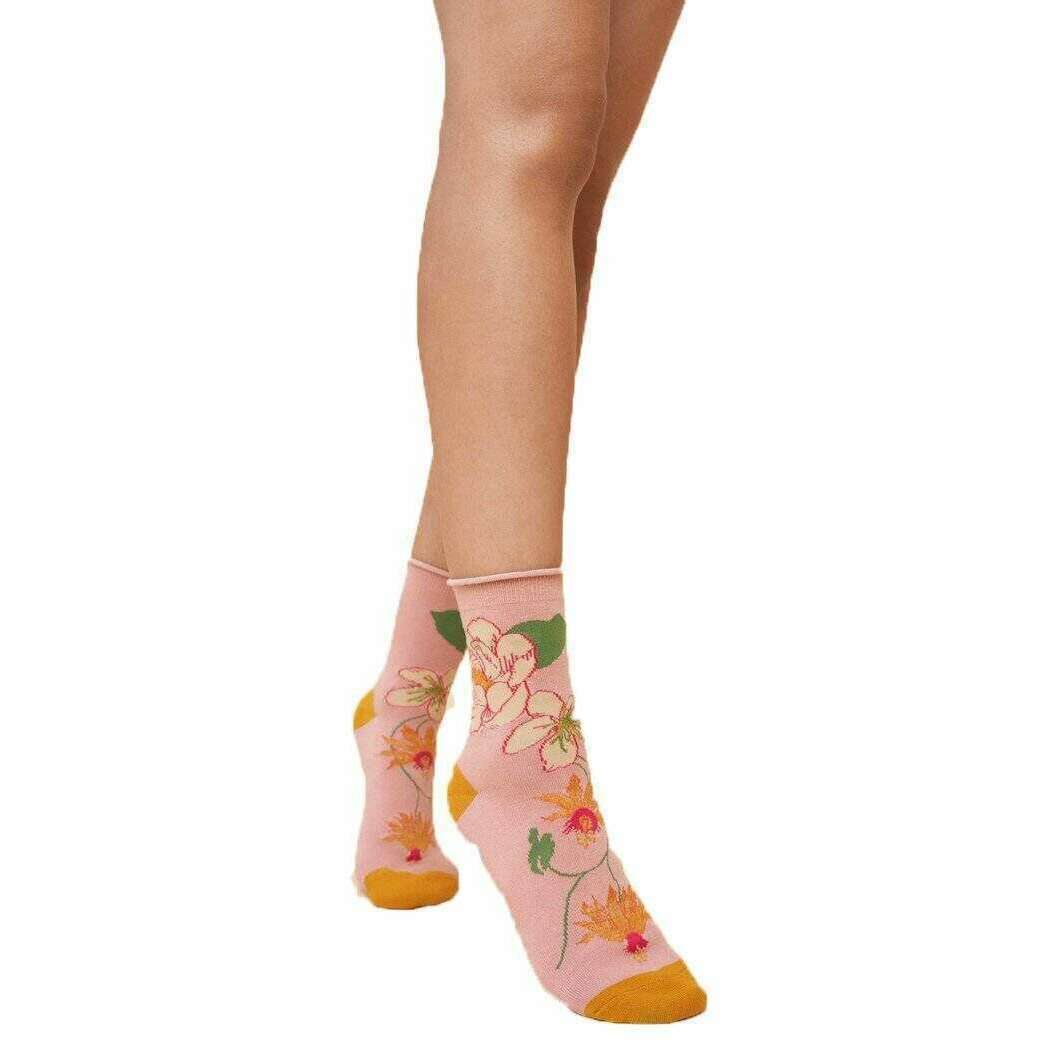 Powder Tropical Flora Ankle Socks - Petal Pink - Image 4