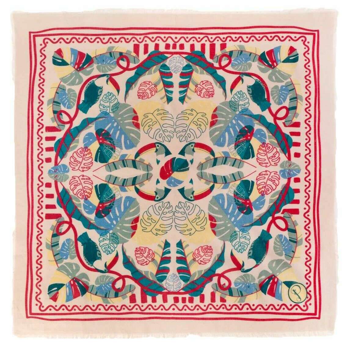 Powder Tropical Toucan Bandana - Beige/Red/Blue