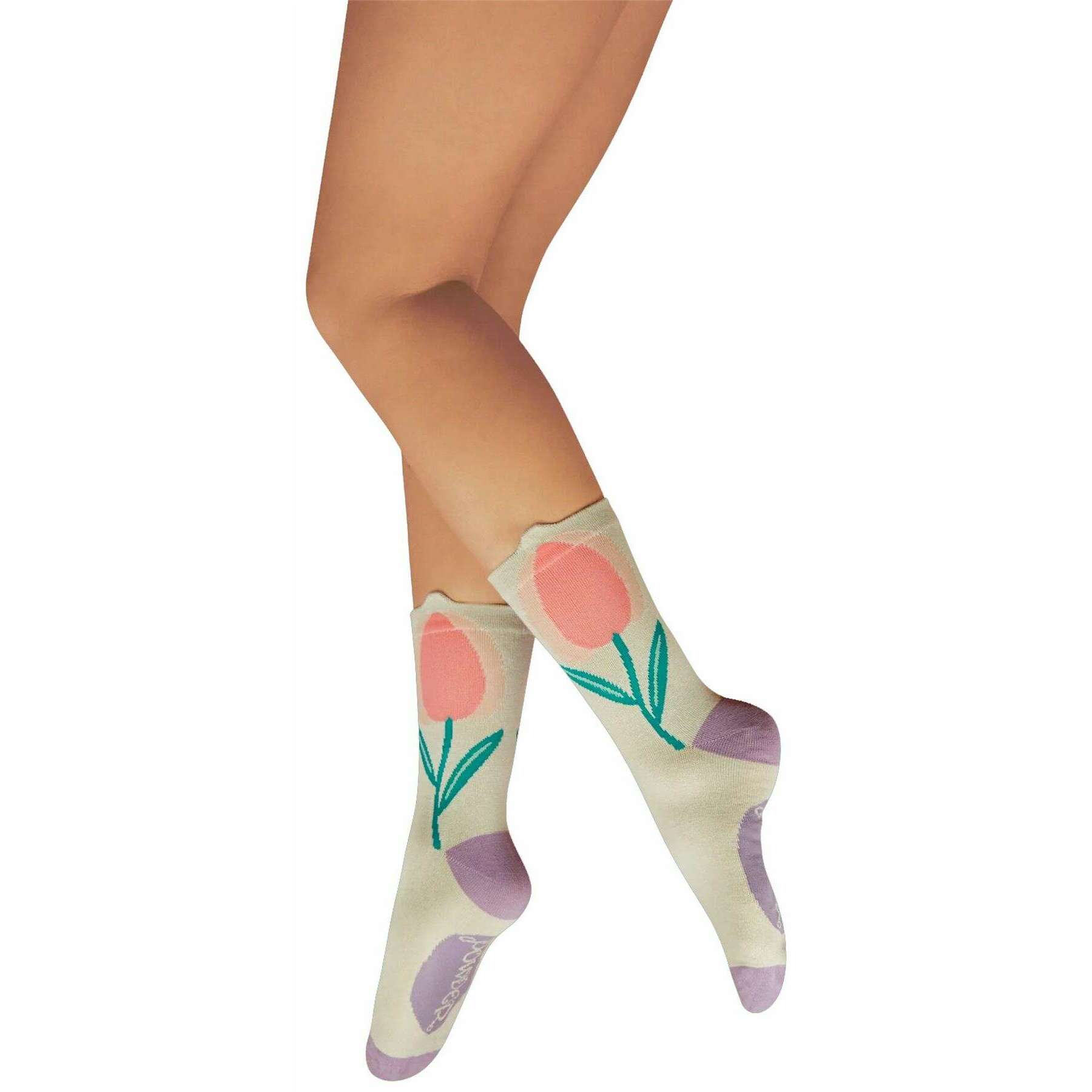 Powder Tulip in Coconut Flower Top Ankle Socks - Cream/Pink/Purple