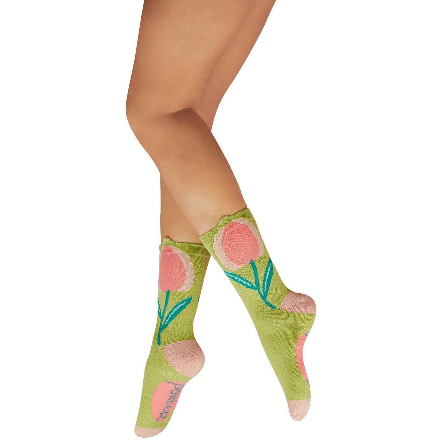 Powder Tulip in Sage Flower Top Ankle Socks - Green/Pink/Blue