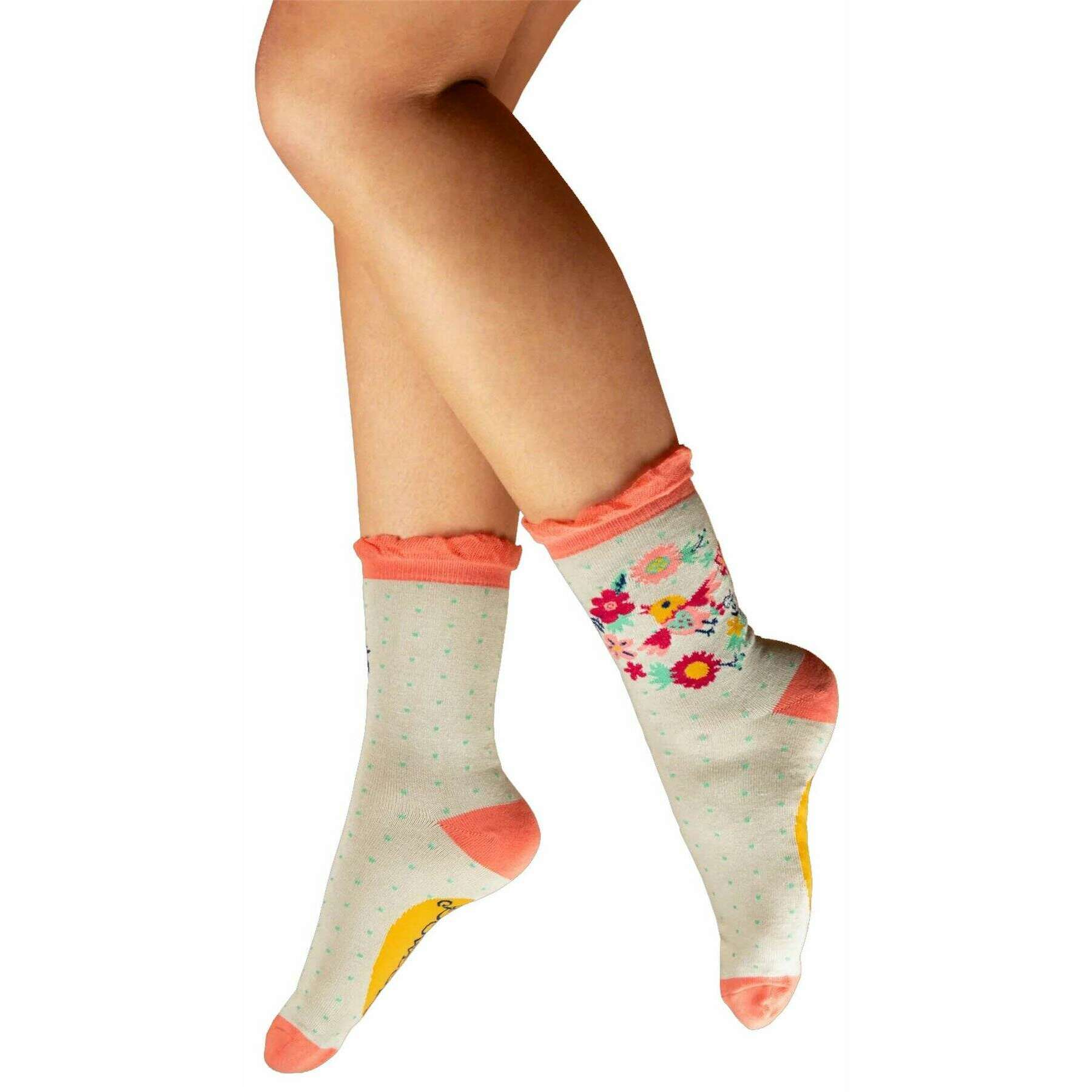 Powder Tweety Wreath Ankle Socks - Coral/White/Yellow
