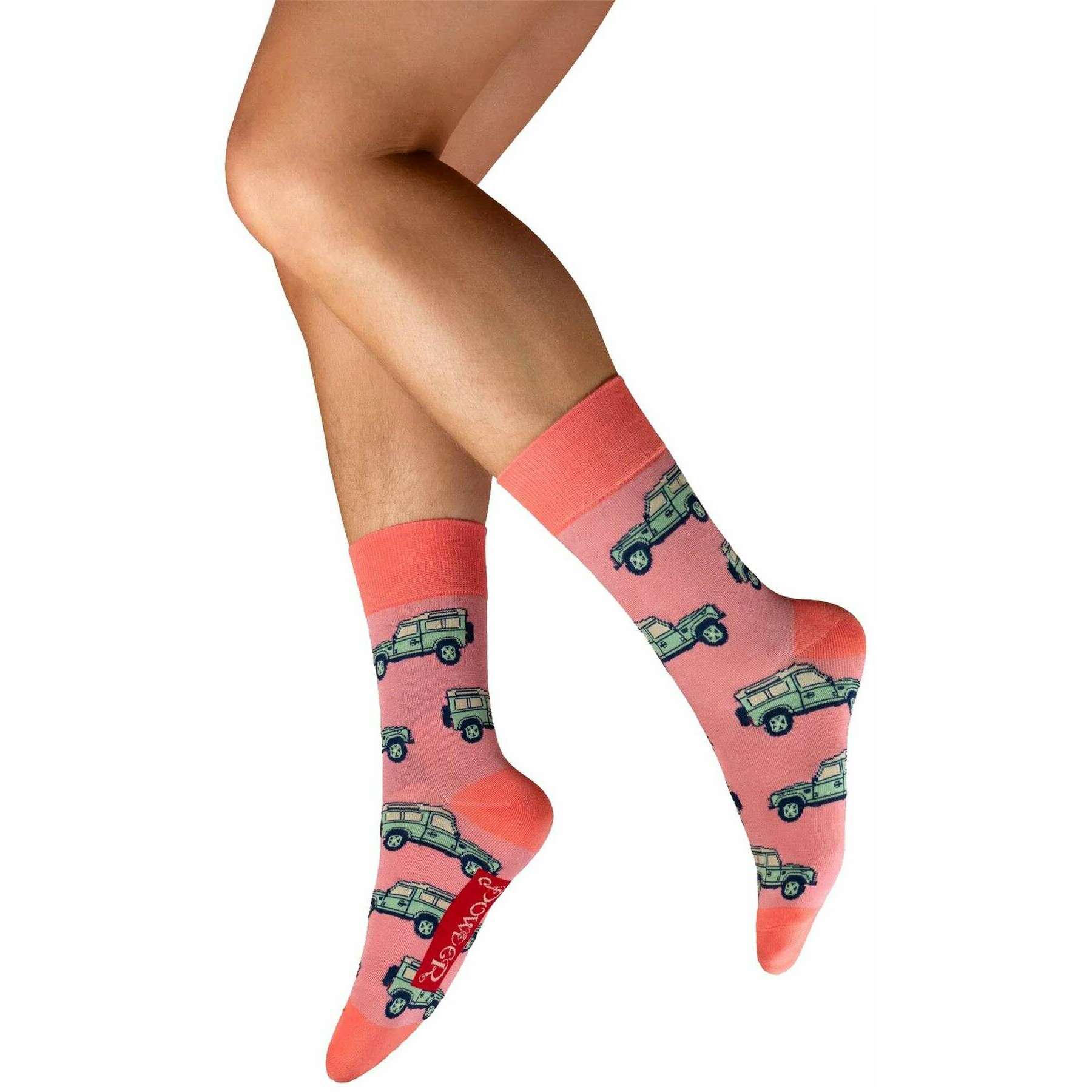 Powder Vintage Land Rover Socks - Pink/Green/Red
