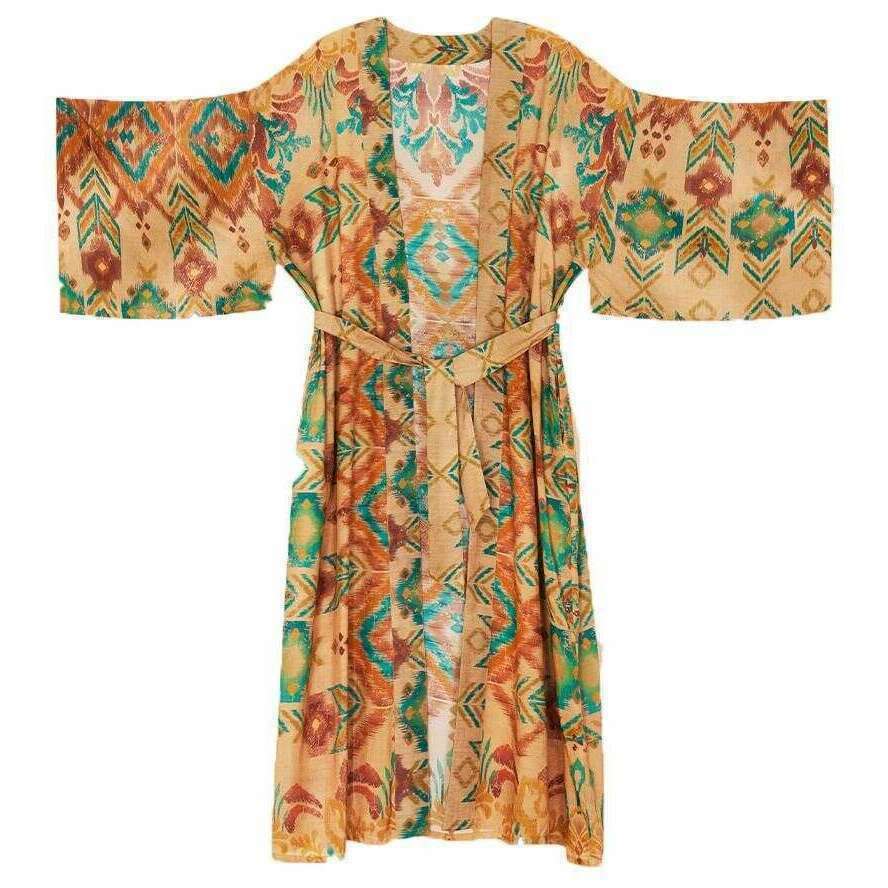 Powder Warm Ikat Kimono Gown - Cream - Image 3