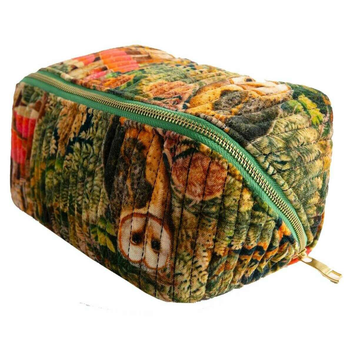 Powder Wild Woodland Owl Quilted Makeup Bag - Green