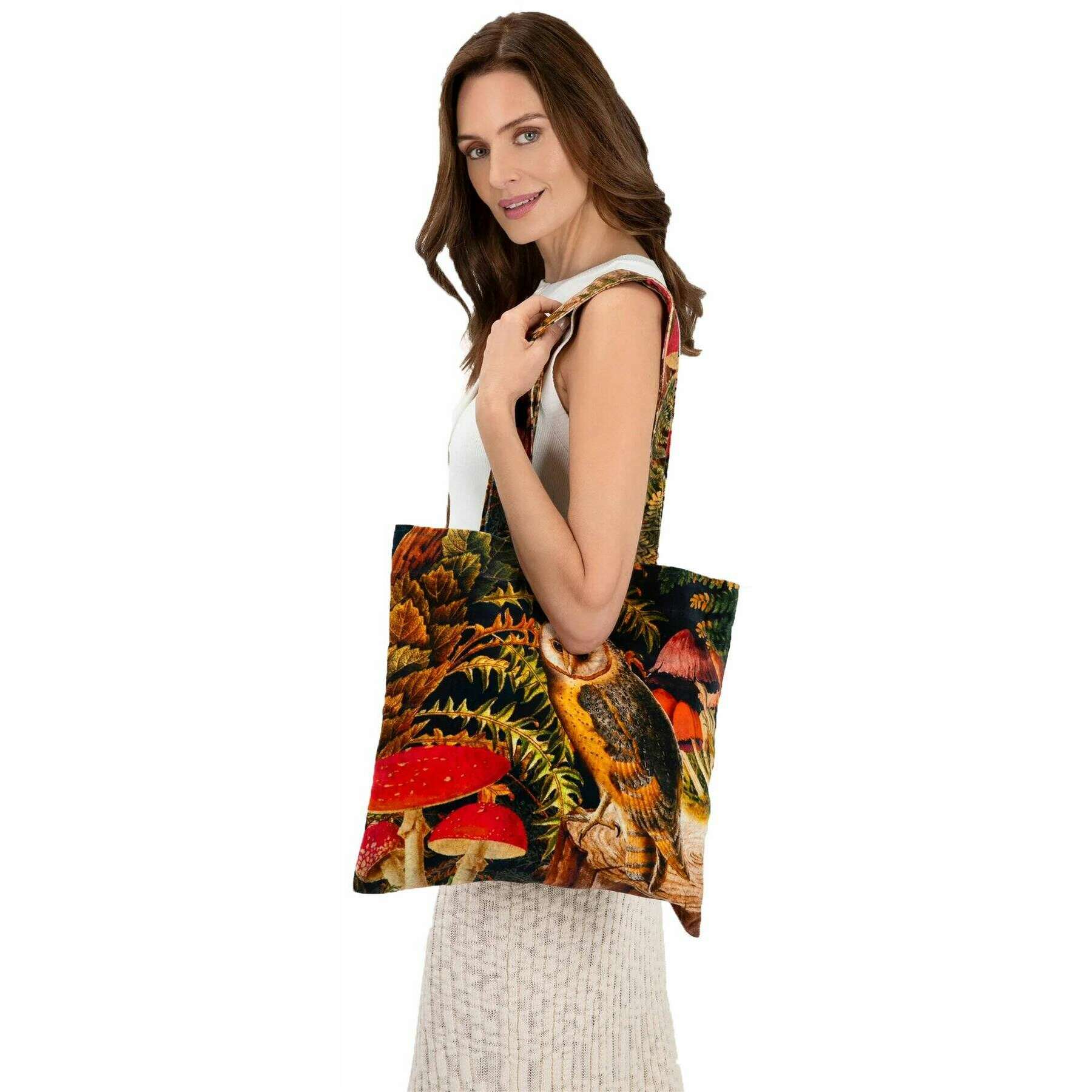 Powder Wild Woodland Owl Velvet Tote Bag - Brown