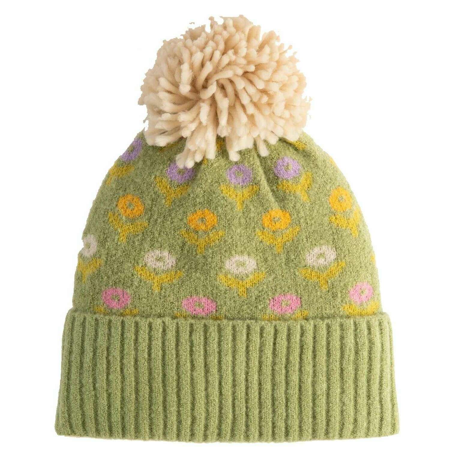 Powder Willow Ditsy Flower Pompom Hat - Sage Green