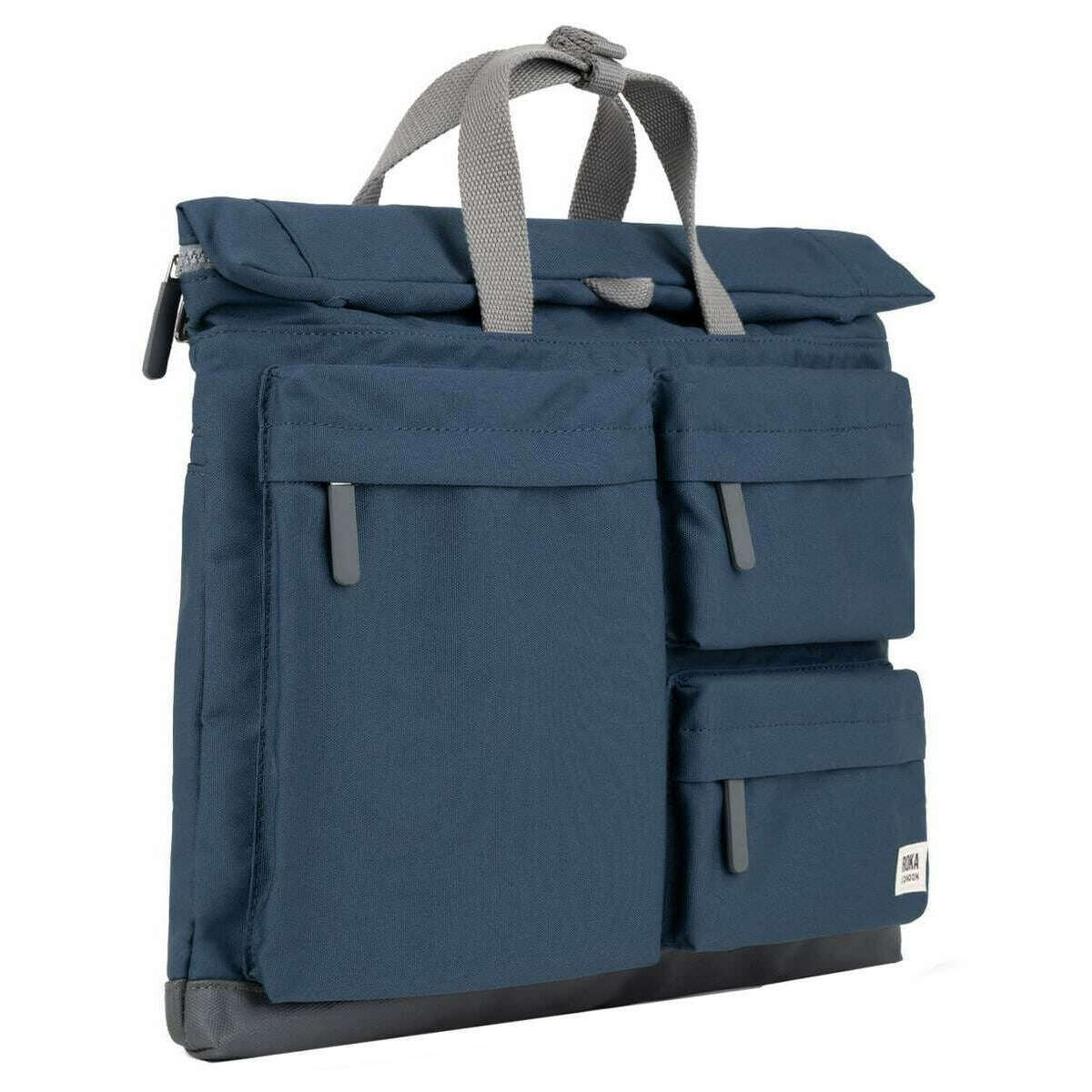Roka Blackfriars M Large Recycled Canvas Messenger Bag - Deep Blue - Image 3
