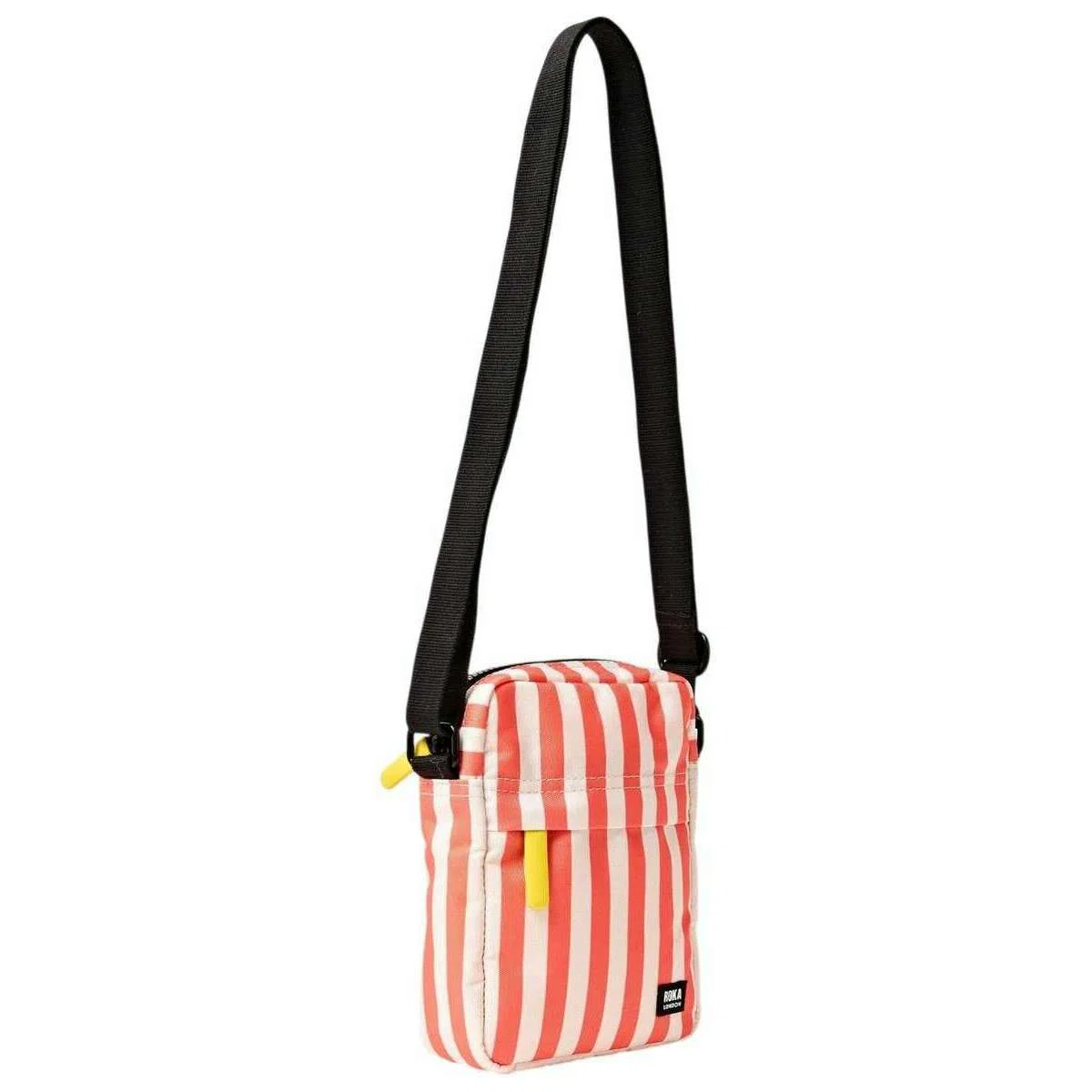 Roka Bond Recycled Canvas Crossbody Bag - Coral Stripe Pink/White - Image 3