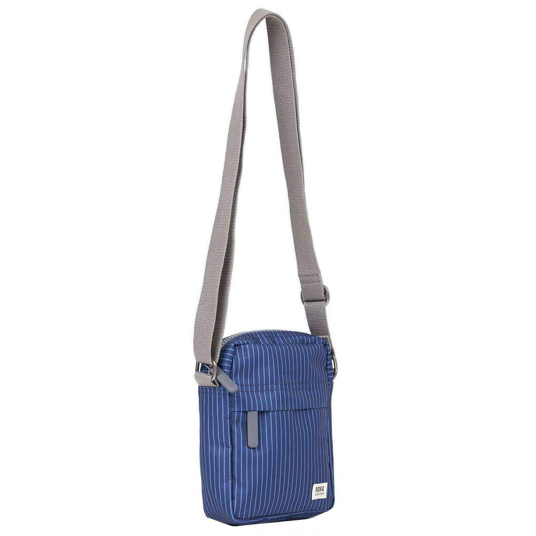 Roka Bond Small Recycled Canvas Crossbody Bag - Dark Denim Pinstripe Blue - Image 3