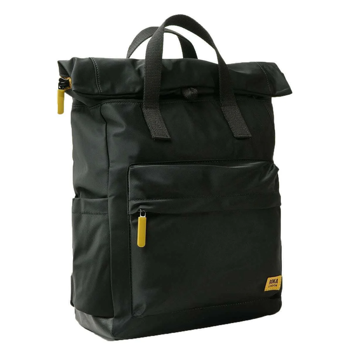 Roka Canfield B Medium All Black Recycled Nylon Backpack - Black/Corn Yellow - Image 3