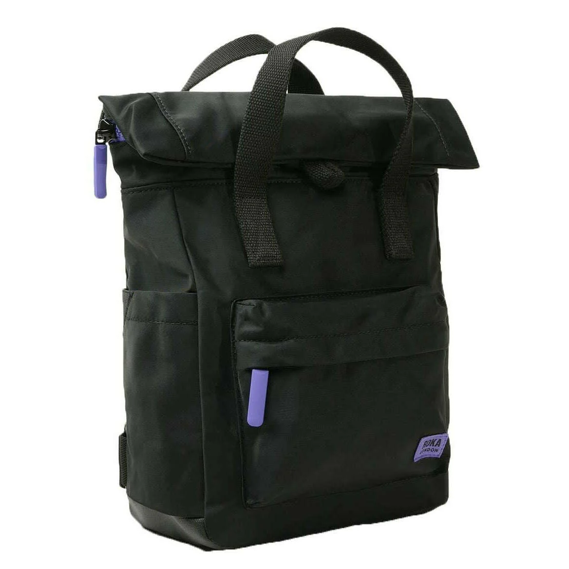 Roka Canfield B Small All Black Recycled Nylon Backpack - Black/Simple Purple - Image 3