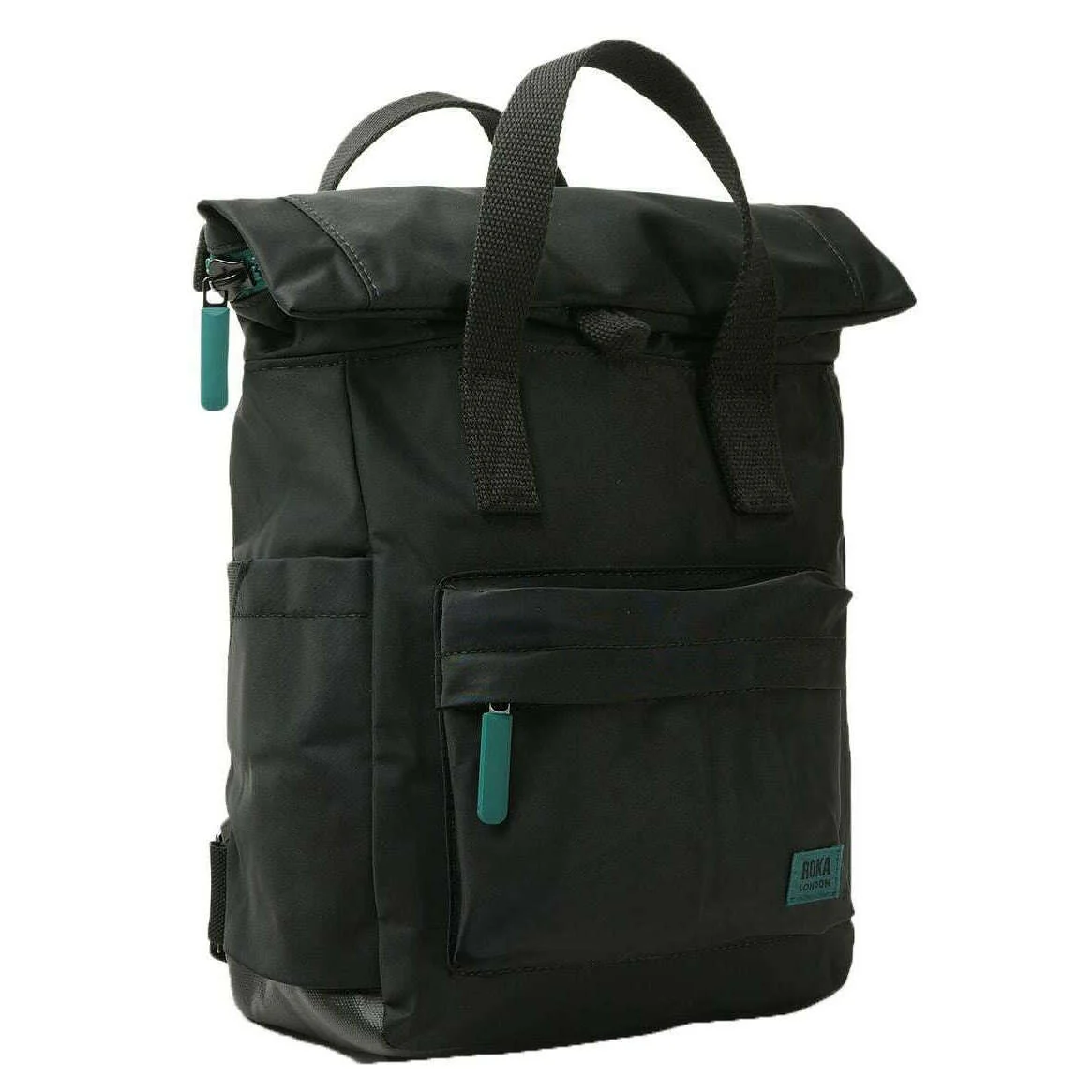 Roka Canfield B Small All Black Recycled Nylon Backpack - Black/Teal - Image 3