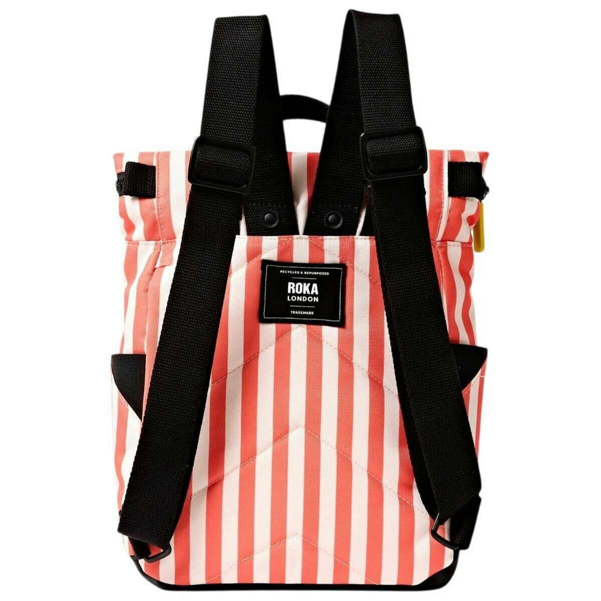 Roka Canfield B Small Recycled Canvas Backpack - Coral Stripe Pink/White - Image 2