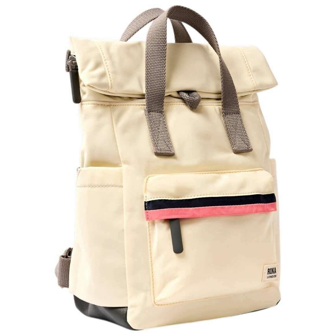 Roka Canfield B Small Recycled Nylon Backpack - Wax Paper Stripe Cream - Image 3