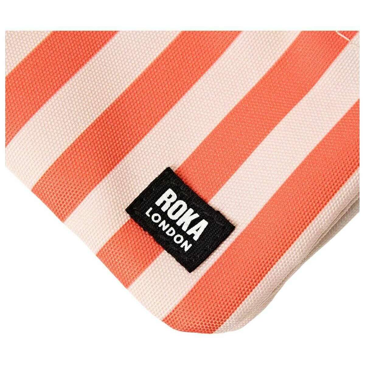 Roka Carnaby Small Recycled Canvas Wallet - Coral Stripe Pink/White - Image 7