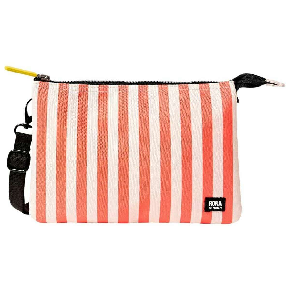 Roka Carnaby XL Recycled Canvas Crossbody Bag - Coral Stripe Pink/White