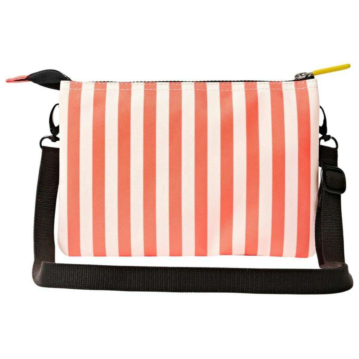 Roka Carnaby XL Recycled Canvas Crossbody Bag - Coral Stripe Pink/White - Image 2