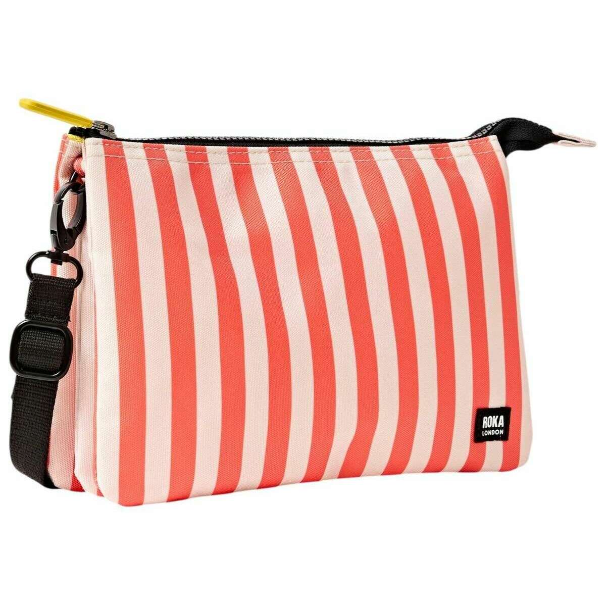 Roka Carnaby XL Recycled Canvas Crossbody Bag - Coral Stripe Pink/White - Image 3