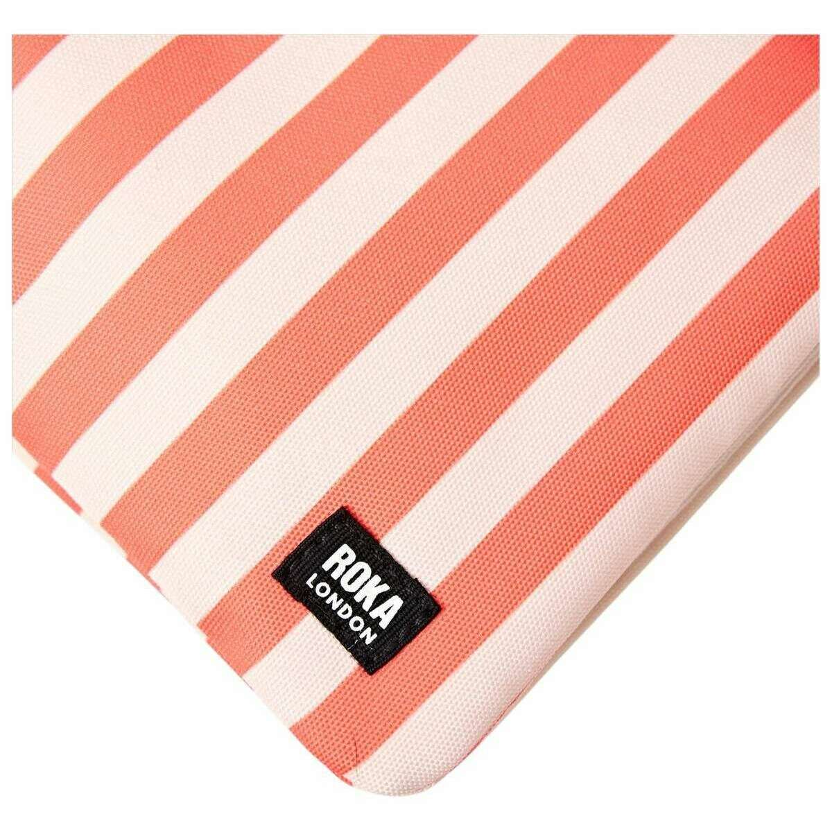 Roka Carnaby XL Recycled Canvas Crossbody Bag - Coral Stripe Pink/White - Image 7
