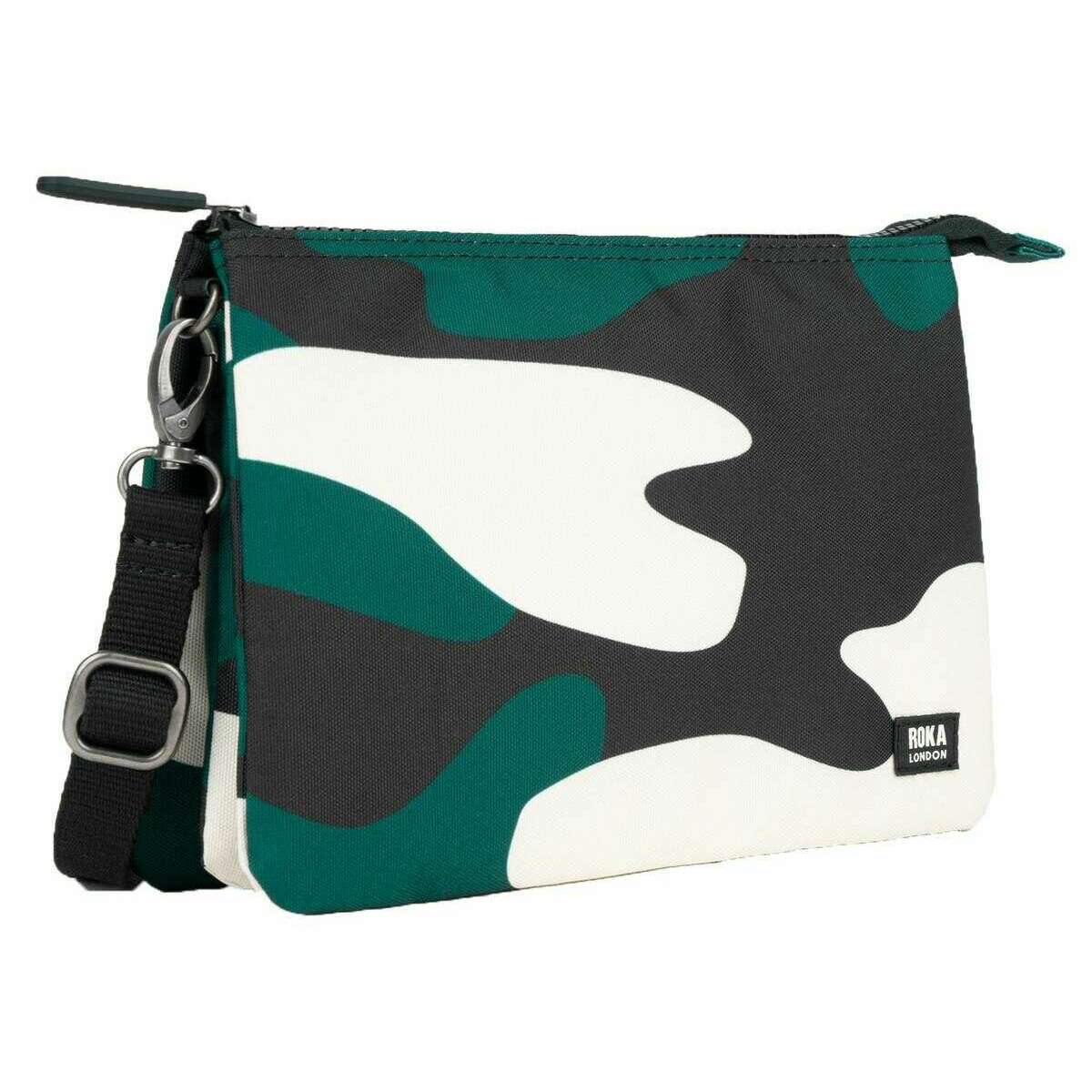 Roka Carnaby XL Urban Rose Camo Recycled Canvas Crossbody Bag - Green/White/Black - Image 3