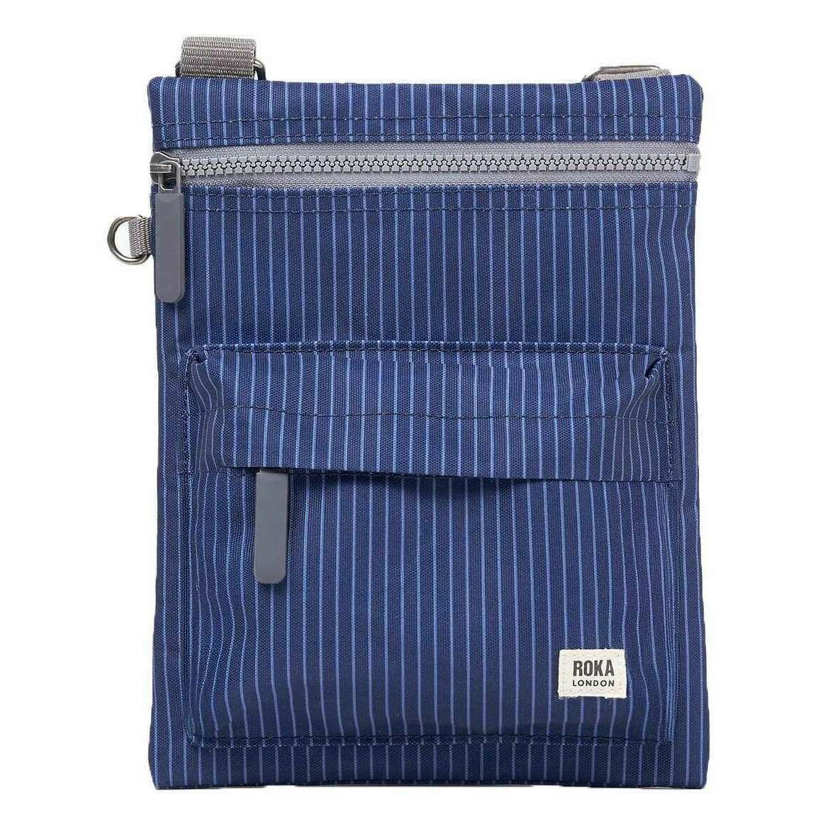 Roka Chelsea B Medium Recycled Canvas Sling Bag - Dark Denim Pinstripe Blue