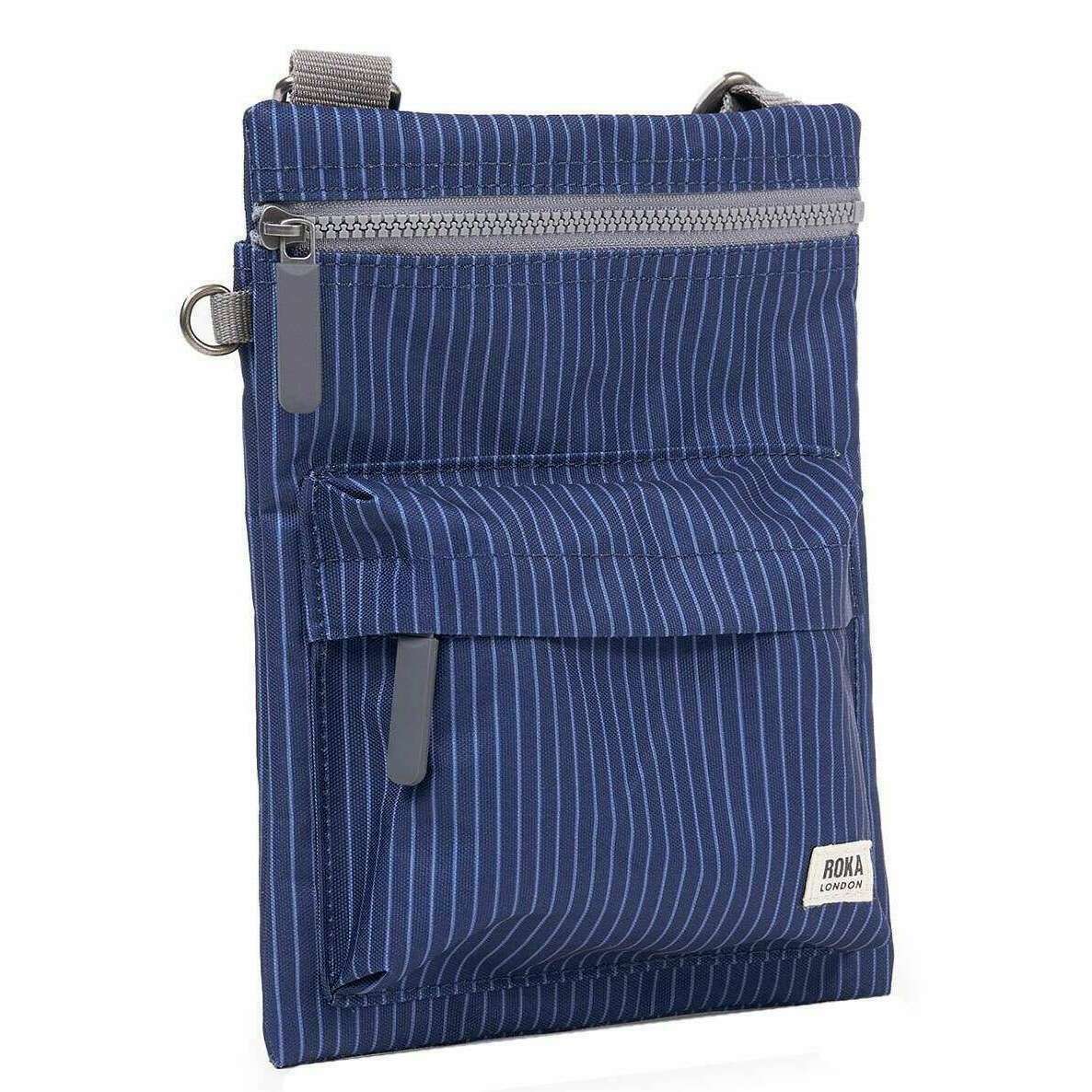Roka Chelsea B Medium Recycled Canvas Sling Bag - Dark Denim Pinstripe Blue - Image 3