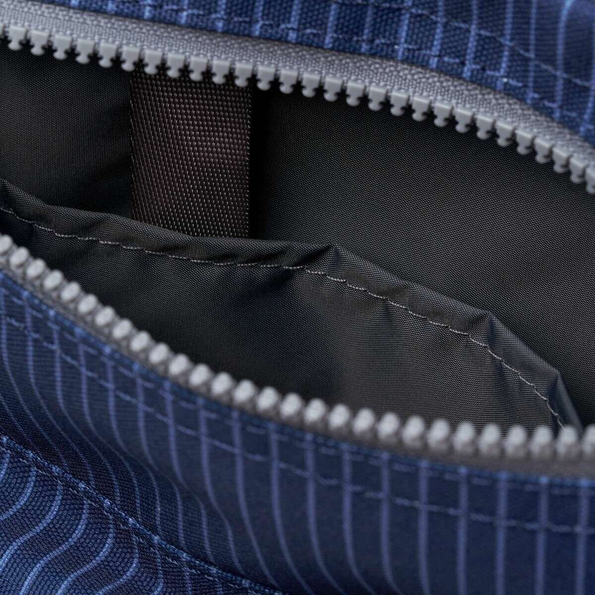 Roka Chelsea B Medium Recycled Canvas Sling Bag - Dark Denim Pinstripe Blue - Image 4