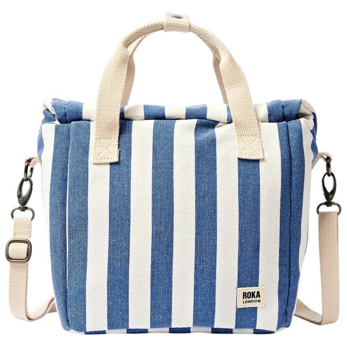 Roka Hampstead Cotton Canvas Lunch Bag - Denim Blue Stripe/White