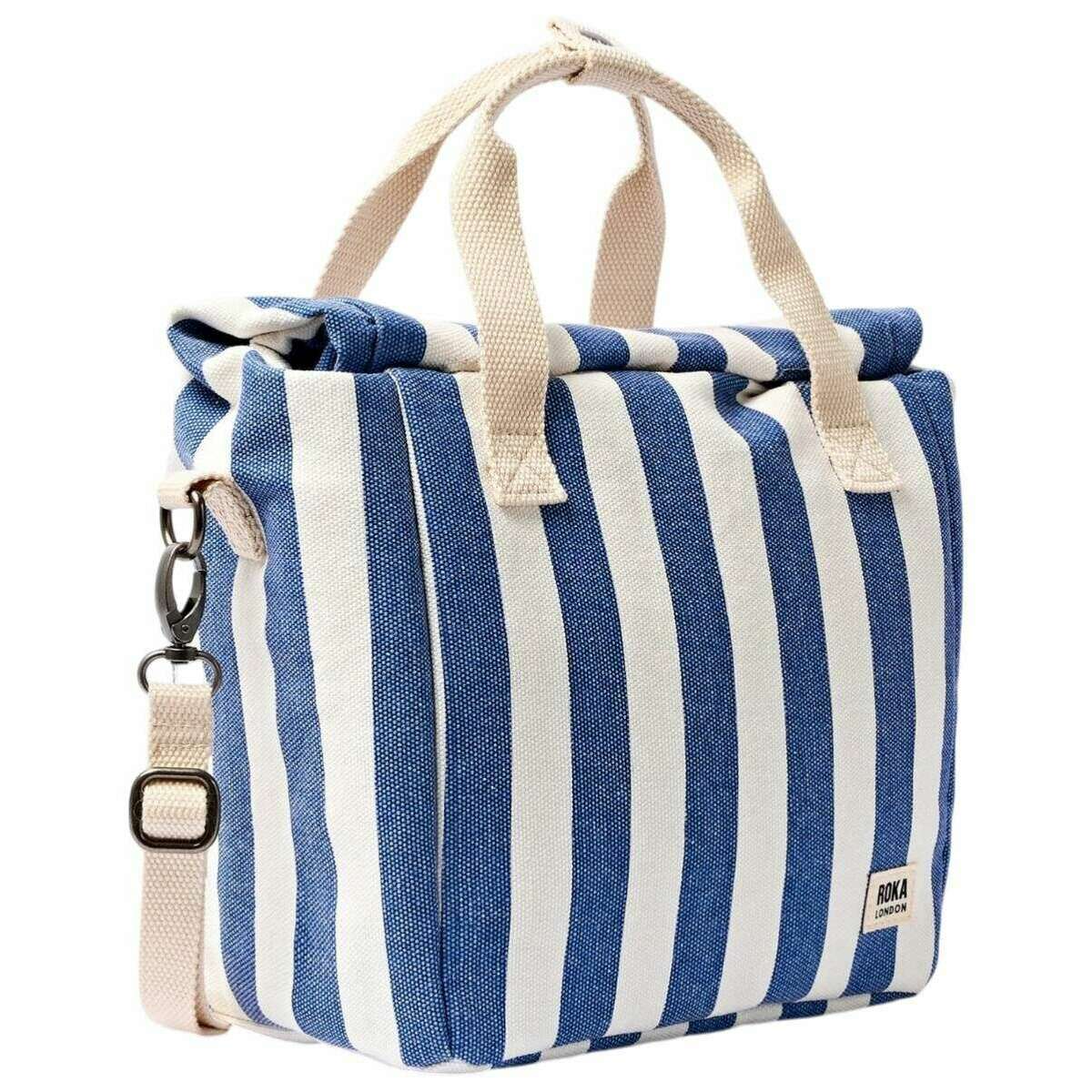 Roka Hampstead Cotton Canvas Lunch Bag - Denim Blue Stripe/White - Image 3