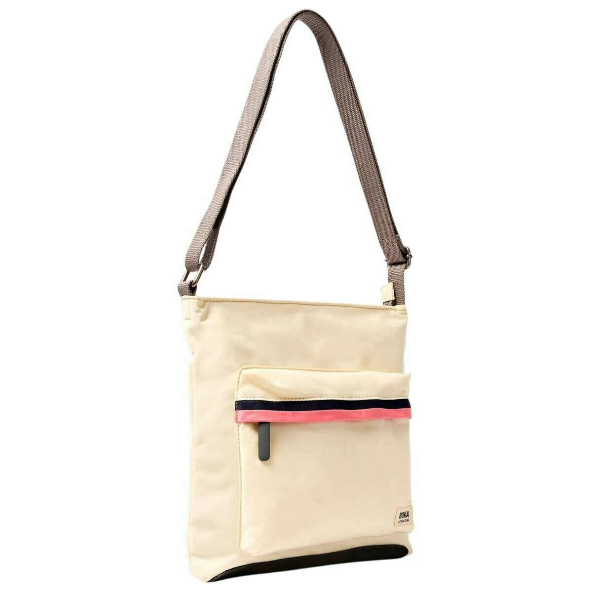 Roka Kennington B Medium Recycled Nylon Crossbody Bag - Wax Paper Stripe Cream - Image 3