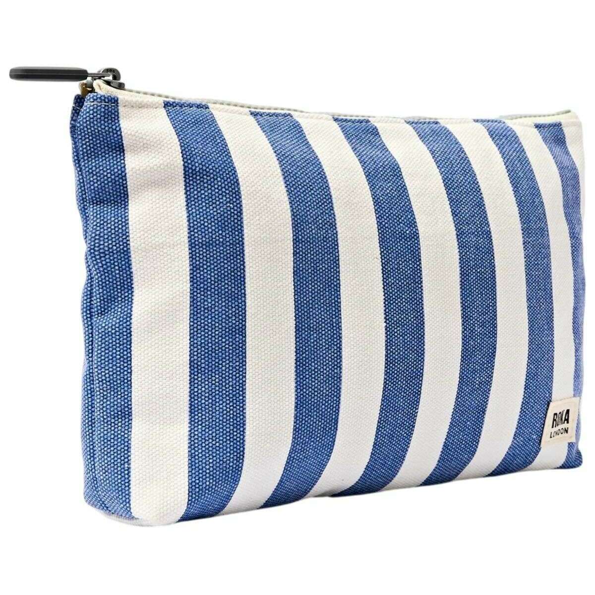 Roka Maida Vale Medium Cotton Canvas Pouch - Denim Blue Stripe/White - Image 3