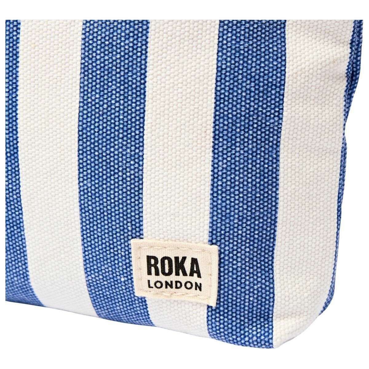 Roka Maida Vale Medium Cotton Canvas Pouch - Denim Blue Stripe/White - Image 7