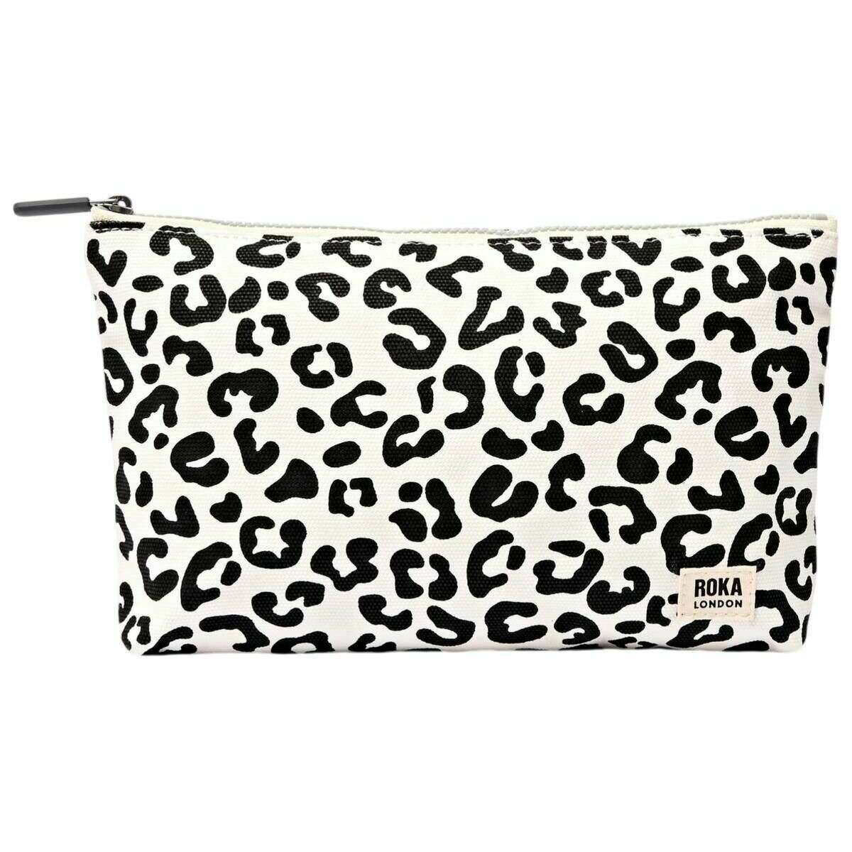 Roka Maida Vale Medium Cotton Canvas Pouch - Summer Leopard White/Black