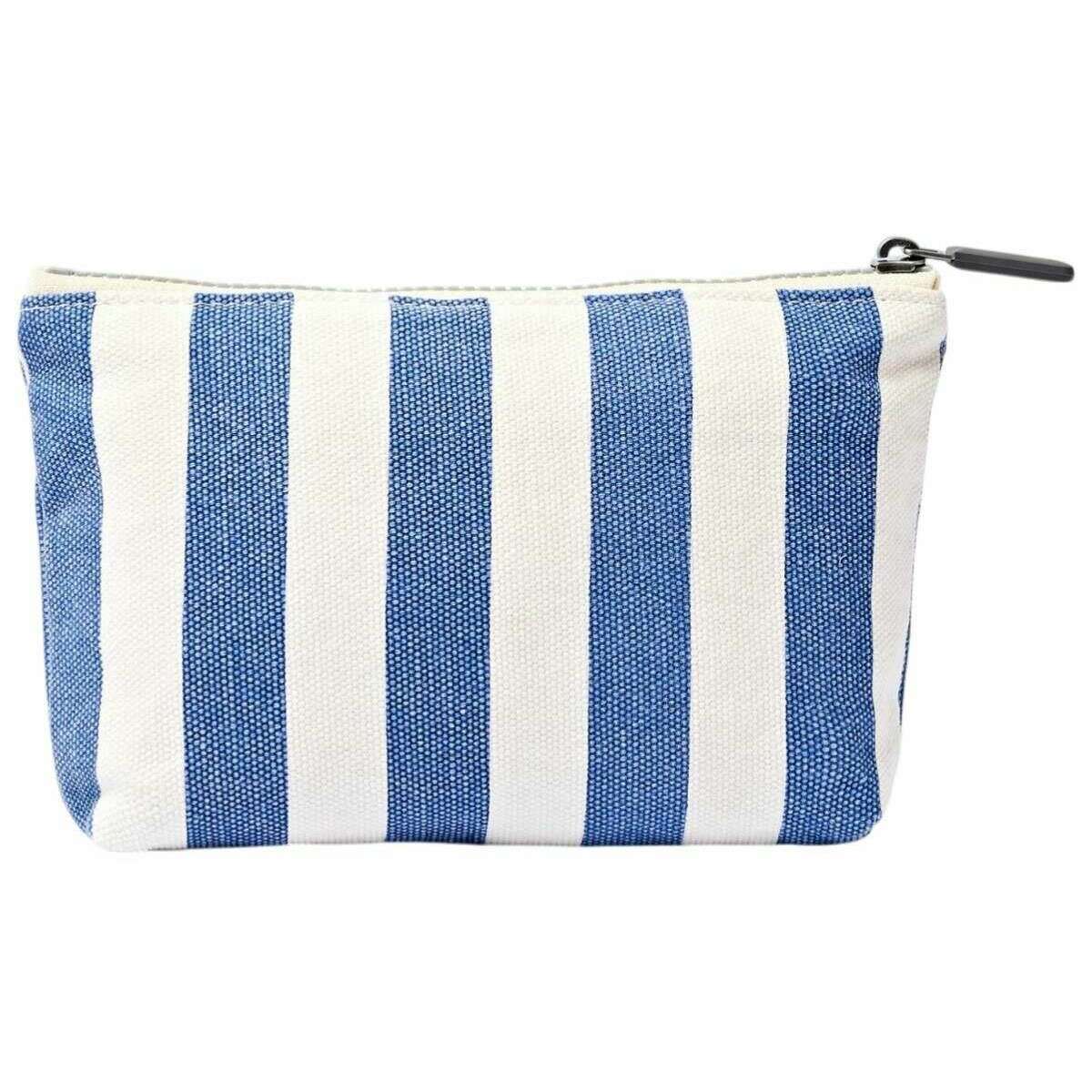 Roka Maida Vale Small Cotton Canvas Pouch - Denim Blue Stripe/White - Image 2