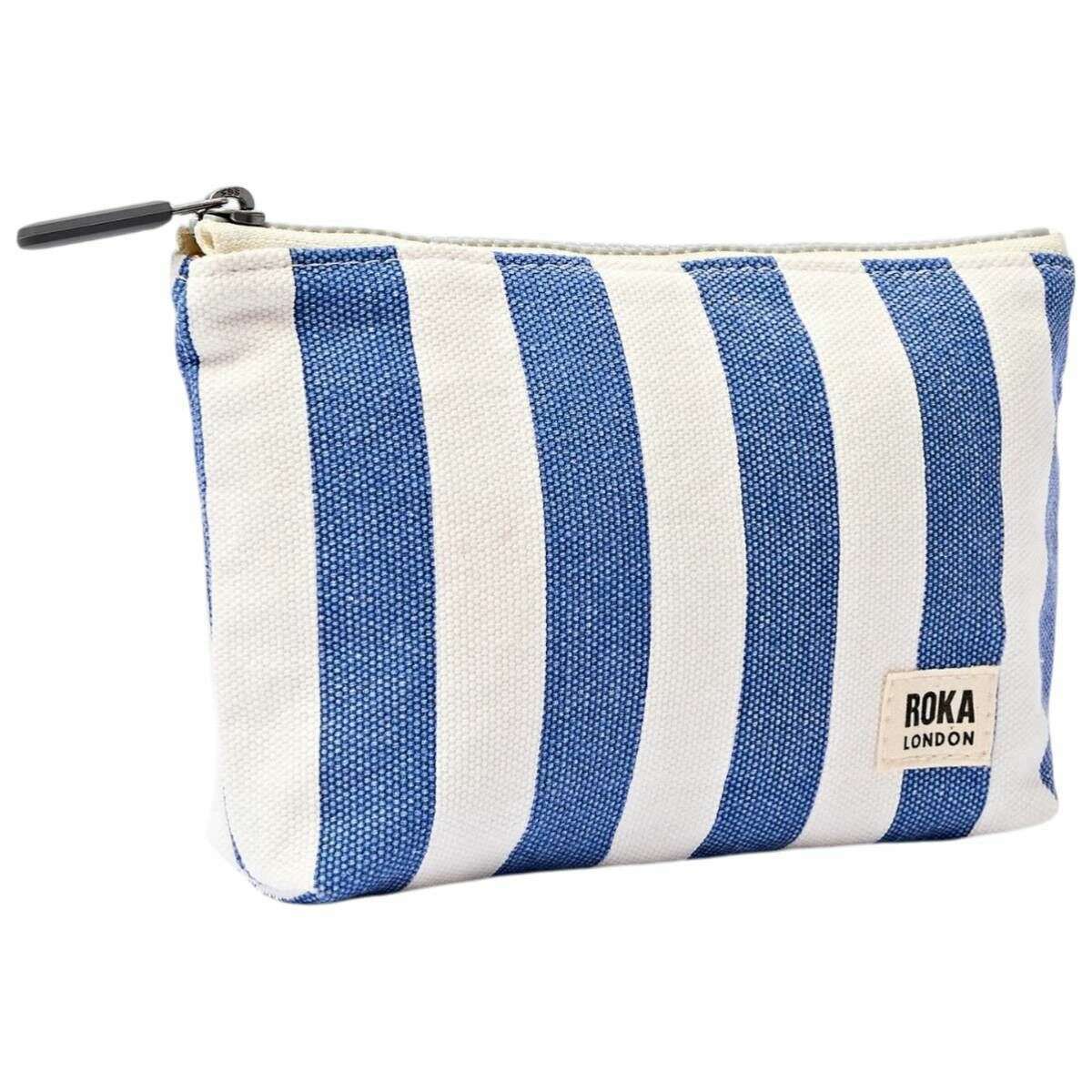 Roka Maida Vale Small Cotton Canvas Pouch - Denim Blue Stripe/White - Image 3
