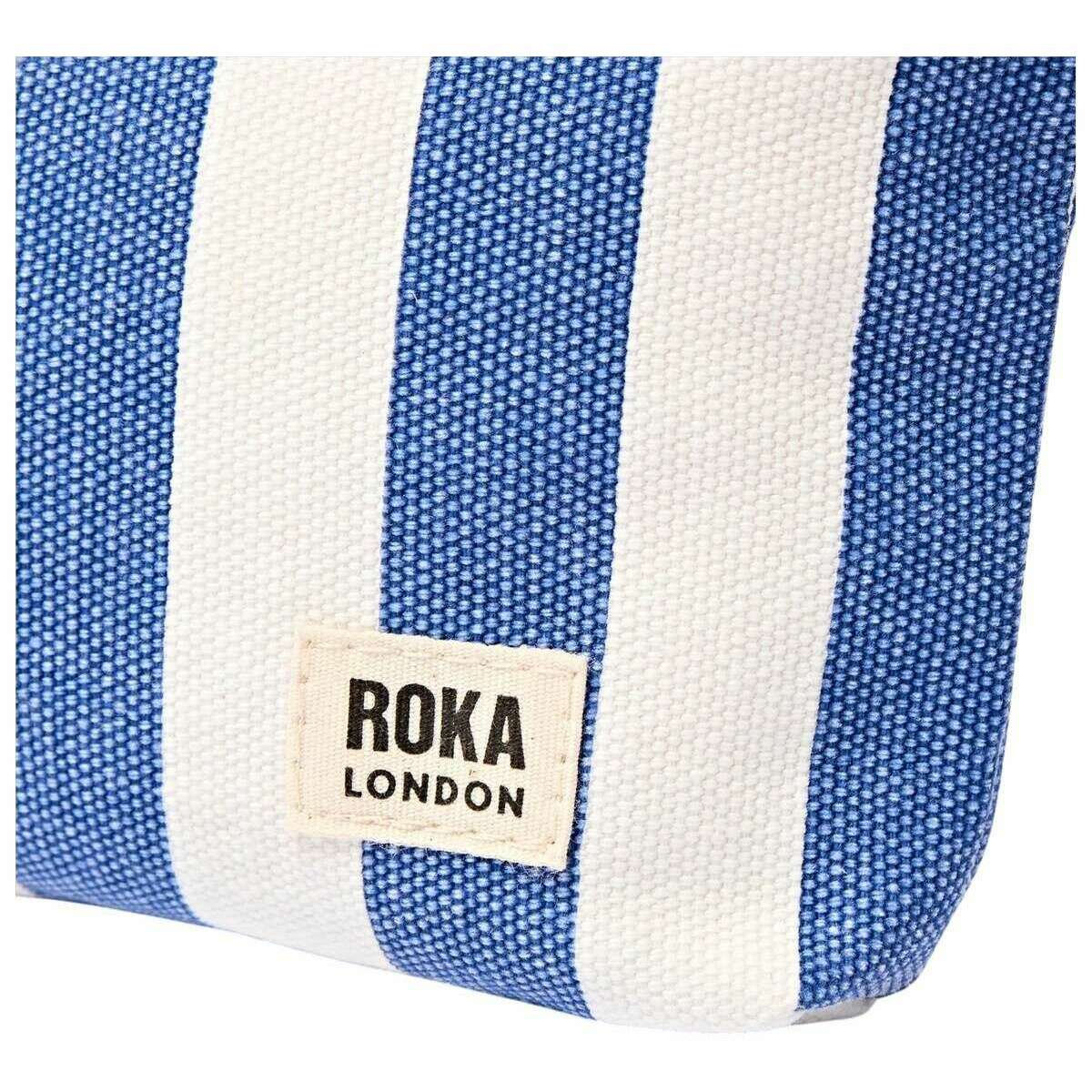 Roka Maida Vale Small Cotton Canvas Pouch - Denim Blue Stripe/White - Image 7