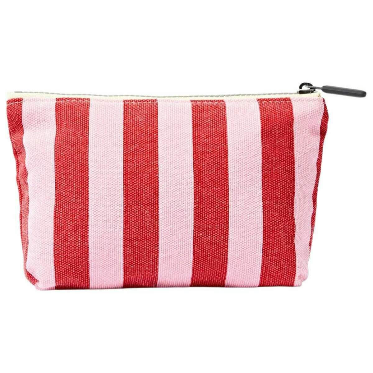 Roka Maida Vale Small Cotton Canvas Pouch - Strawberry Pink Stripe/White - Image 2