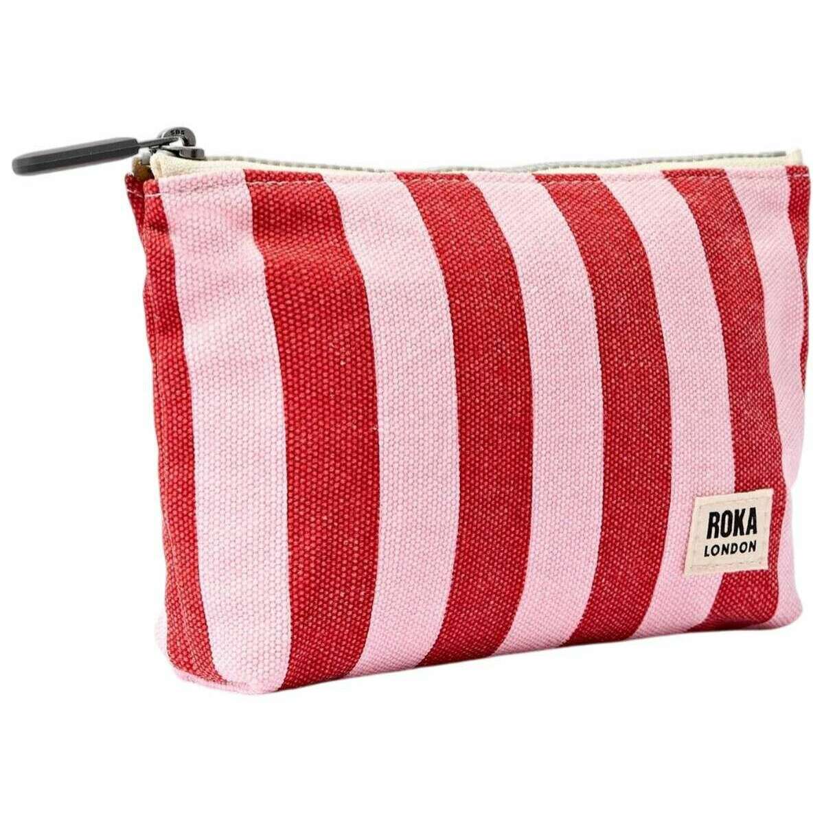 Roka Maida Vale Small Cotton Canvas Pouch - Strawberry Pink Stripe/White - Image 3