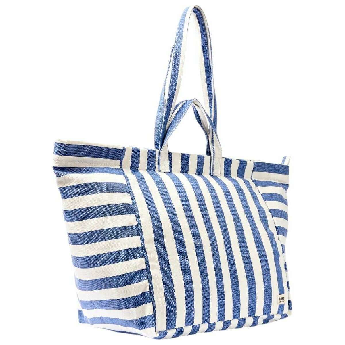 Roka Marylebone Large Cotton Canvas Tote Bag - Denim Stripe Blue/White - Image 3